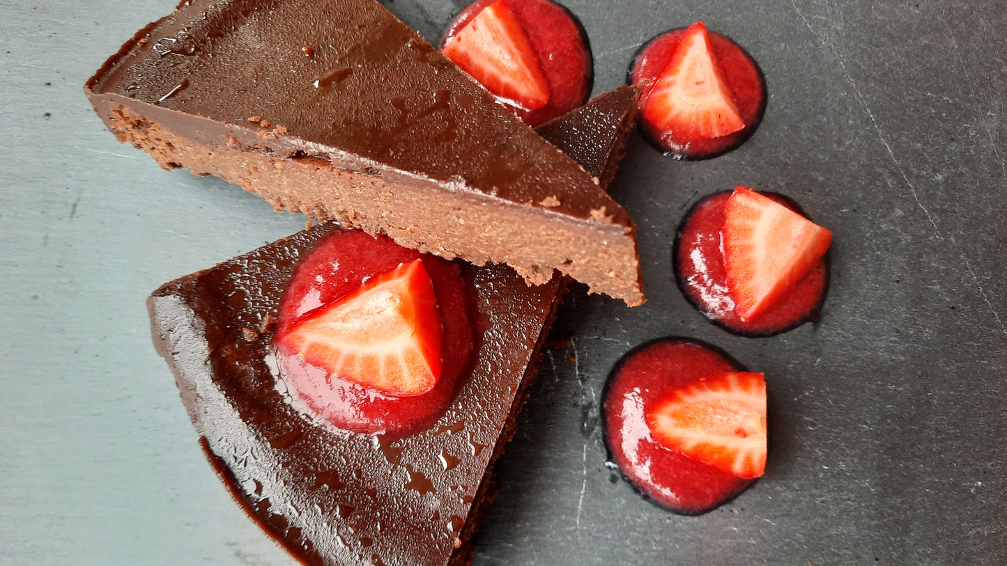 Hot plated meal | DELUXE dessert choice | Chocolate fondant, Giguère plum coulis