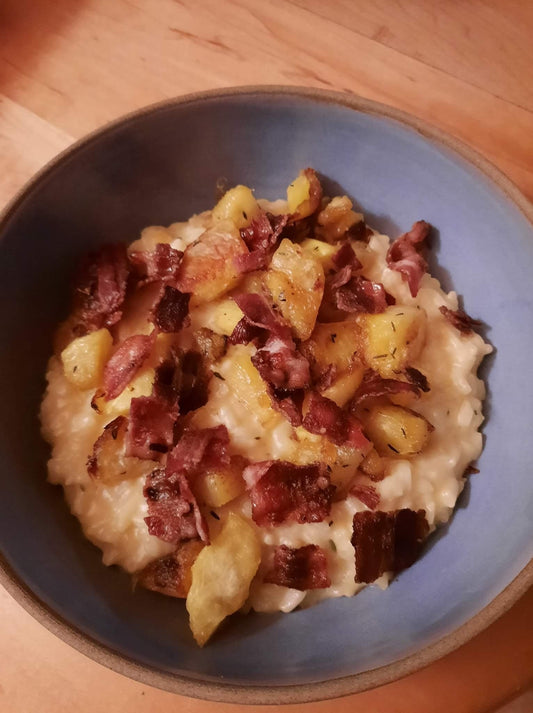 Hot plated meal | Choice of hot meal | Squash risotto, parmesan, prosciutto